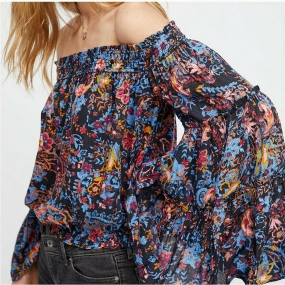 Free People Free Soirit Boho Floral Off-Shoulder Women Top Size S